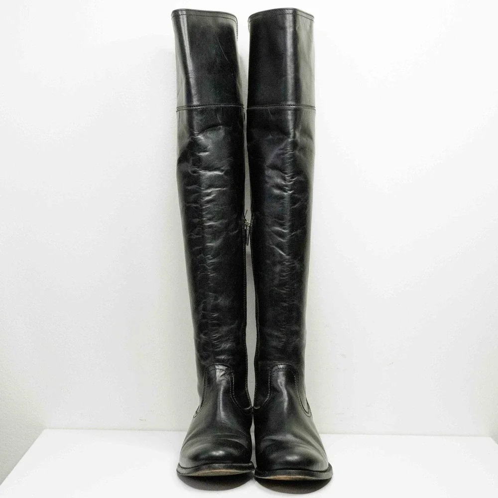FRYE Melissa Over The Knee Leather Riding Boots Preppy Heritage Black Sz 6‎